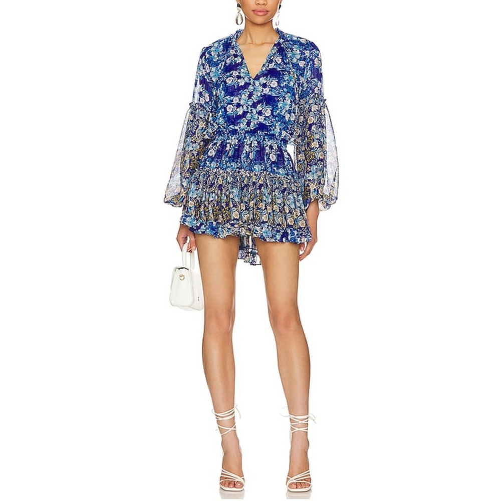 MISA Los Angeles Elisabetta Mini Dress size medium bohemian border blue